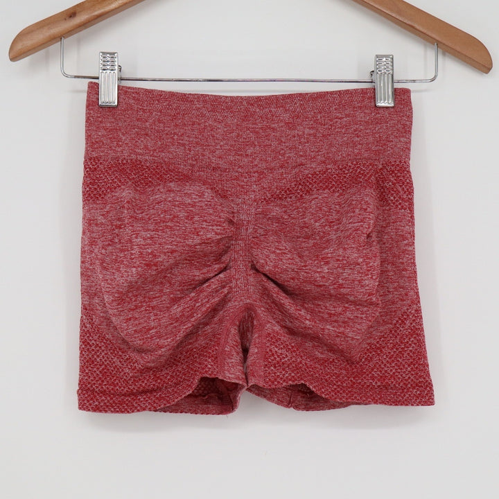 Unbranded Red Marled Scrunch Butt Seamless High Waist Athletic Gym Shorts