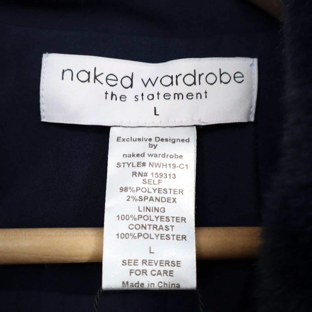 Naked Wardrobe The Statement Trench Coat Womens L Navy Belted Waist Long Sleeve