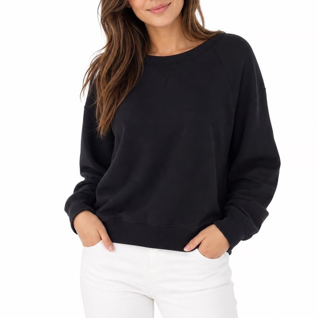 Old Navy Women's XL Black Crewneck Sweatshirt Raglan Sleeve V-Stitch Pullover