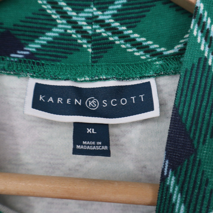 Karen Scott Womens XL Green Navy Plaid Mock Neck Long Sleeve Jersey Top