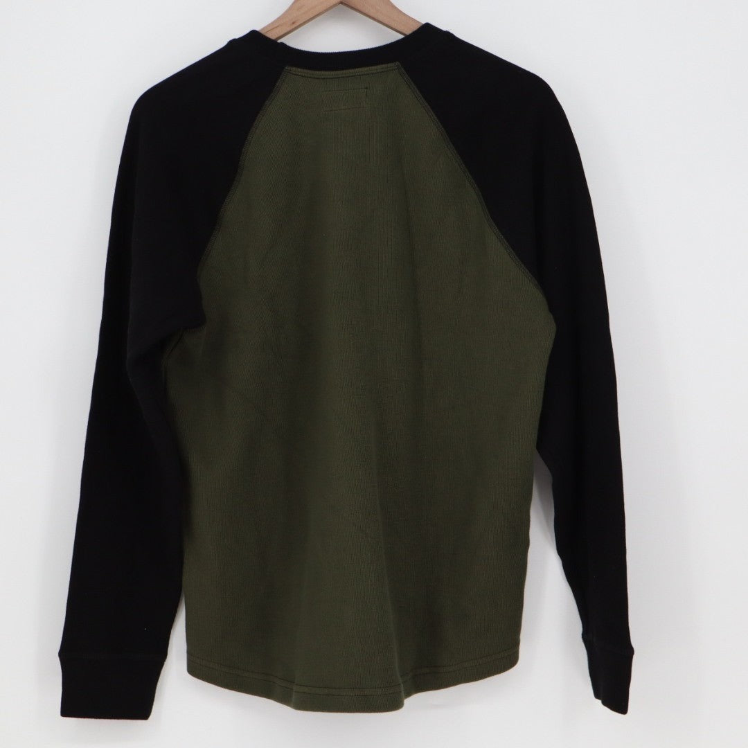 American Giant French Rib T-Shirt Mens M Olive Black Colorblock Raglan Sleeve