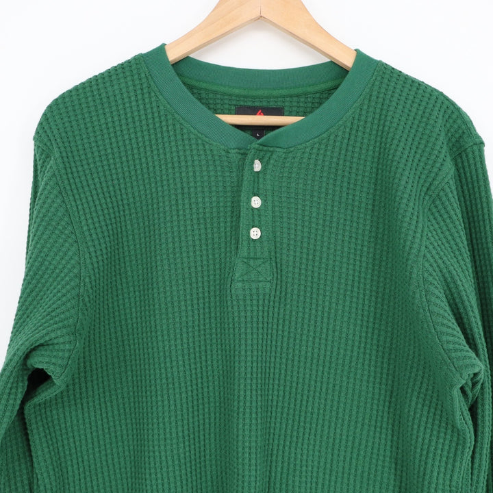 American Giant T-Shirt Men L Hunter Green Waffle Knit Cotton Stretch Henley Neck