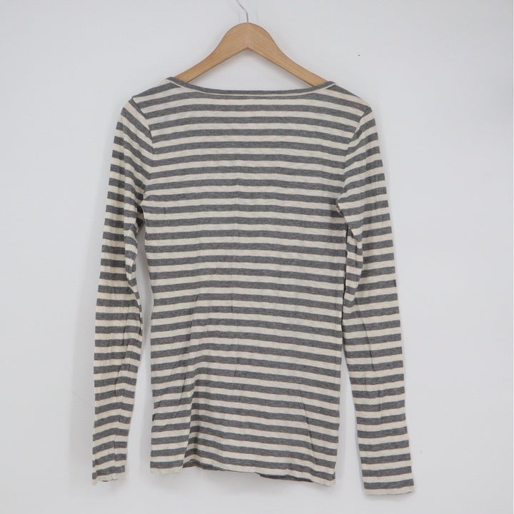 J.Crew Artist T Striped Long Sleeve Boat Neck Cotton Tee Gray White Small