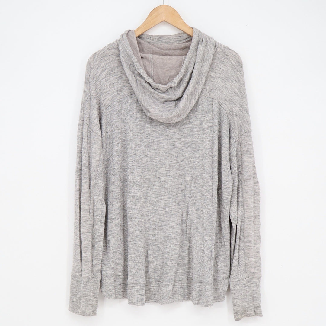 Athleta Womens XL Gray Space Dye Modal Pullover Hoodie Thumbhole High-Low Hem