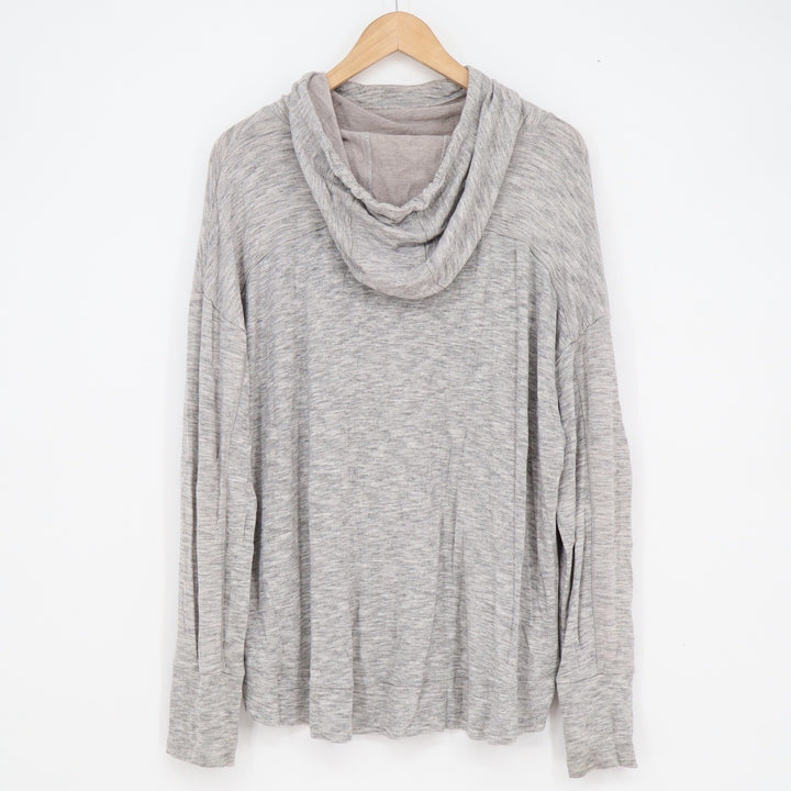 Athleta Womens XL Gray Space Dye Modal Pullover Hoodie Thumbhole High-Low Hem