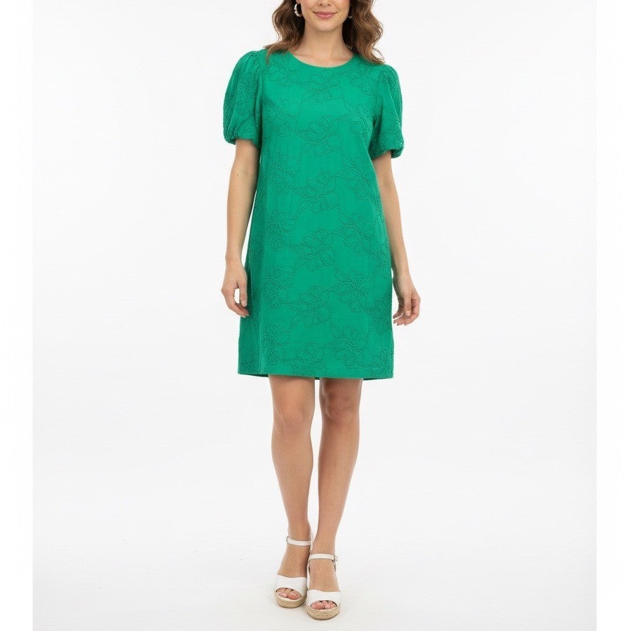 J. Crew T-Shirt Dress Womens 14 Green Cotton Embroidered Crew Neck Knee Length