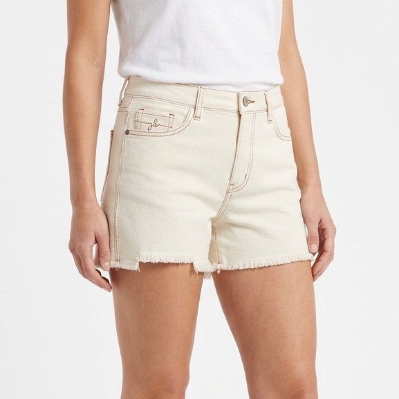 Judy Blue Los Angeles Shorts Womens M White Denim Rainbow Stitching Frayed Hem