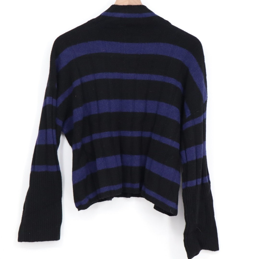 Madewell Sweater Womens XS Black Blue Knit Striped Mock Neck Long Sleeve Ribbed