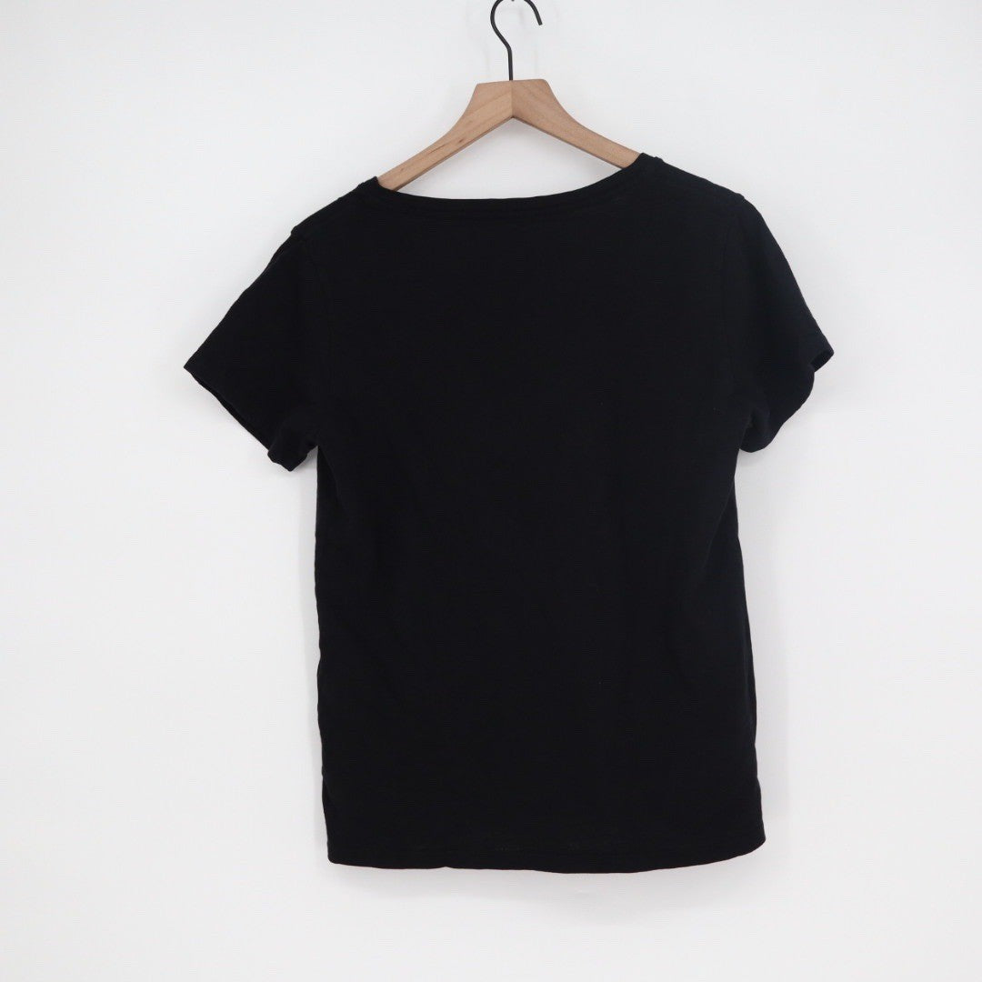 American Giant Womens Black V Neck T Shirt Size L Made in USA Cotton Casual