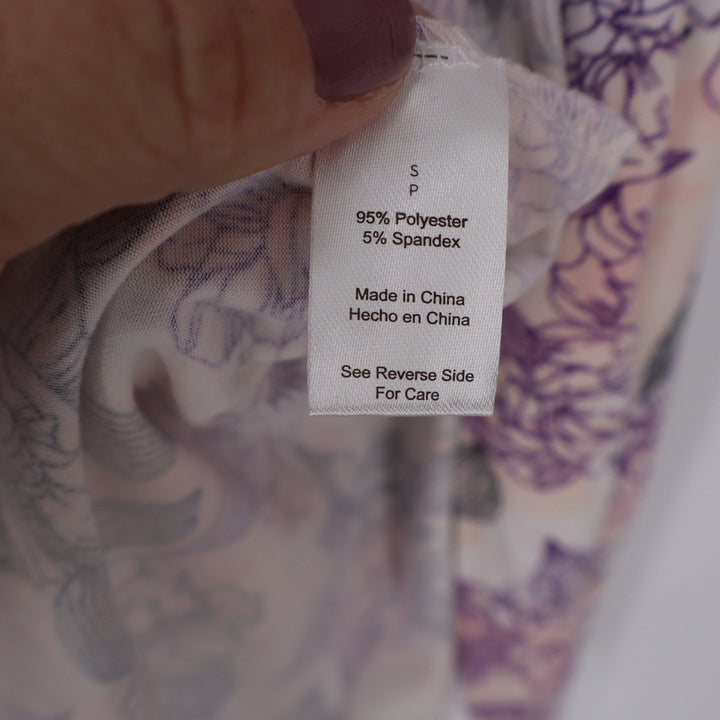 Felemo Womens Floral Robe Pink Purple 3/4 Sleeve Belted Kimono Size Small 10906