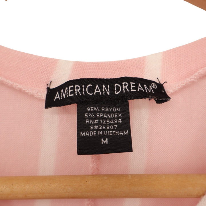 American Dream Blouse Top Womens Medium Pink White Striped Stretch Dolman Sleeve