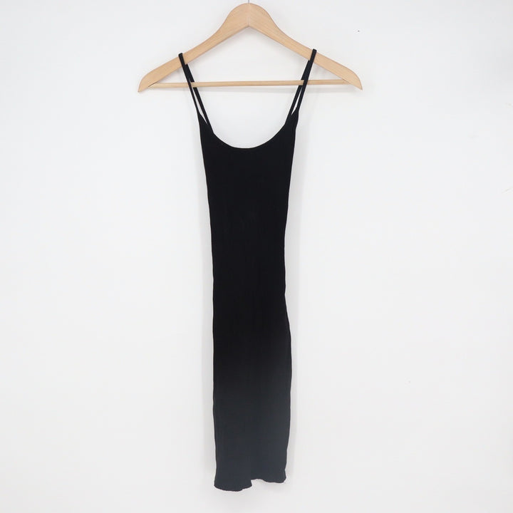 Mezzanine Black Ribbed Knit Spaghetti Strap Open Back Bodycon Mini Dress XS