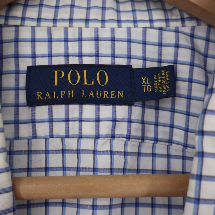 Polo Ralph Lauren Mens XL Blue White Tattersall Check Long Sleeve Button Shirt