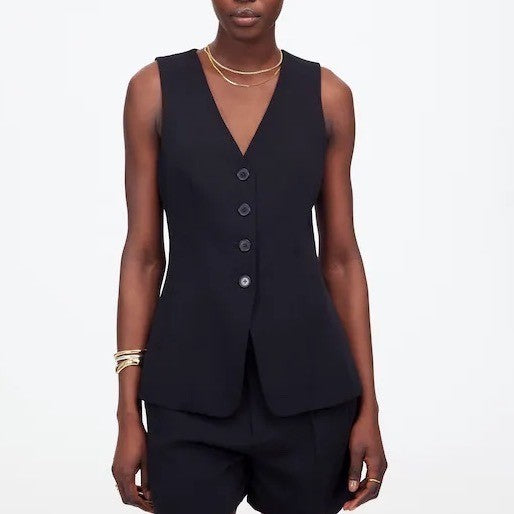 Madewell Cutaway Long Vest Womens 0 Jet Black Button Front Business Formal Wear