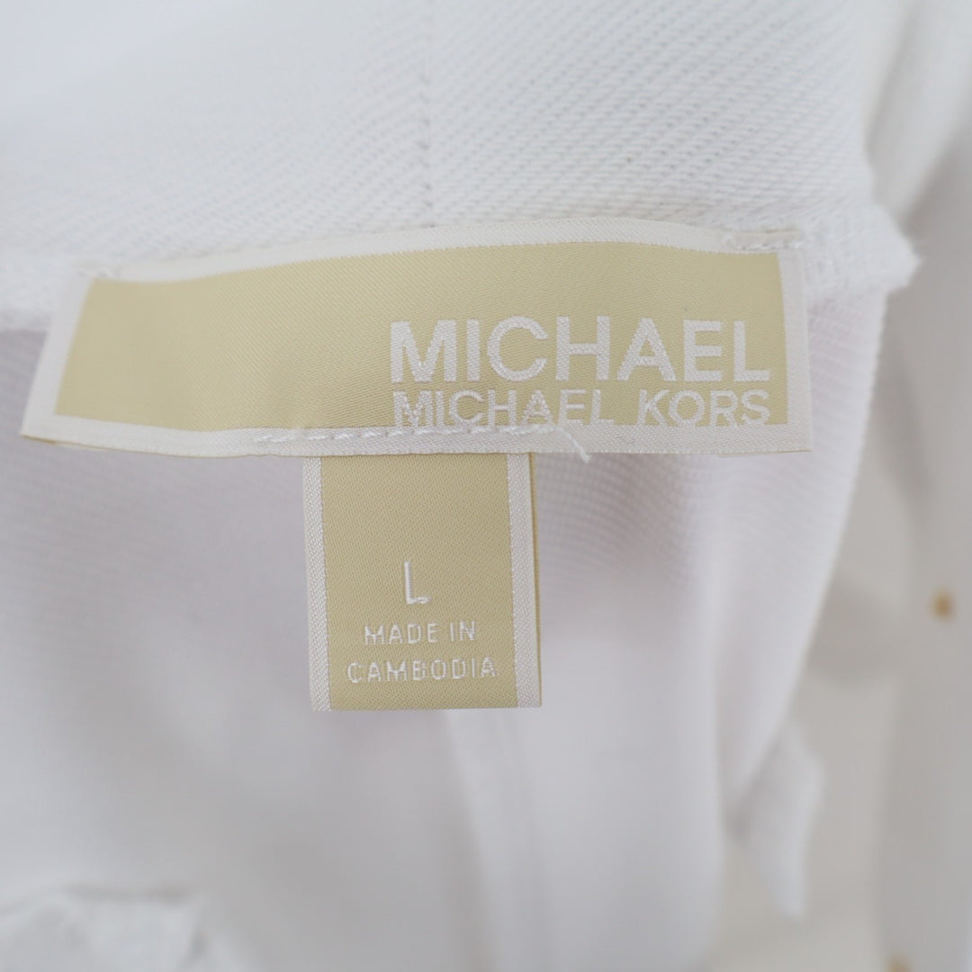 Michael Kors Crop Pants Womens L White Cotton Stretch Zip Pockets Straight Leg