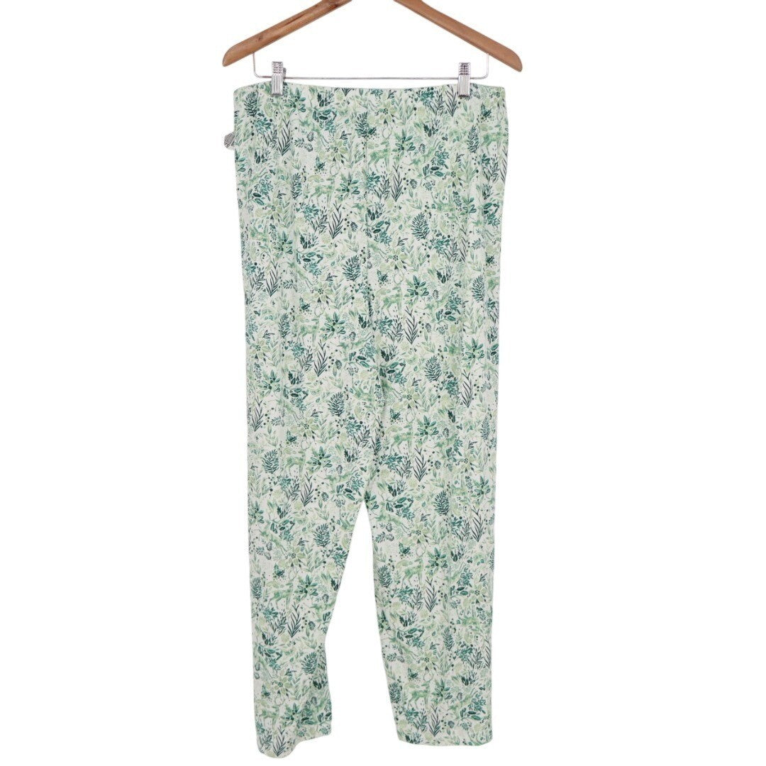 Charter Club Intimates Pajama Pants Womens L Green Floral Elastic Waist Straight