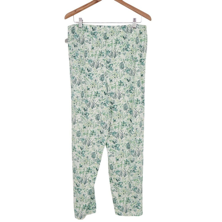 Charter Club Intimates Pajama Pants Womens L Green Floral Elastic Waist Straight