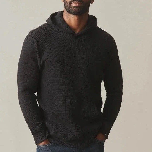 American Giant Summit Hoodie Mens 2XL Black Cotton Waffle Knit Kangaroo Pocket