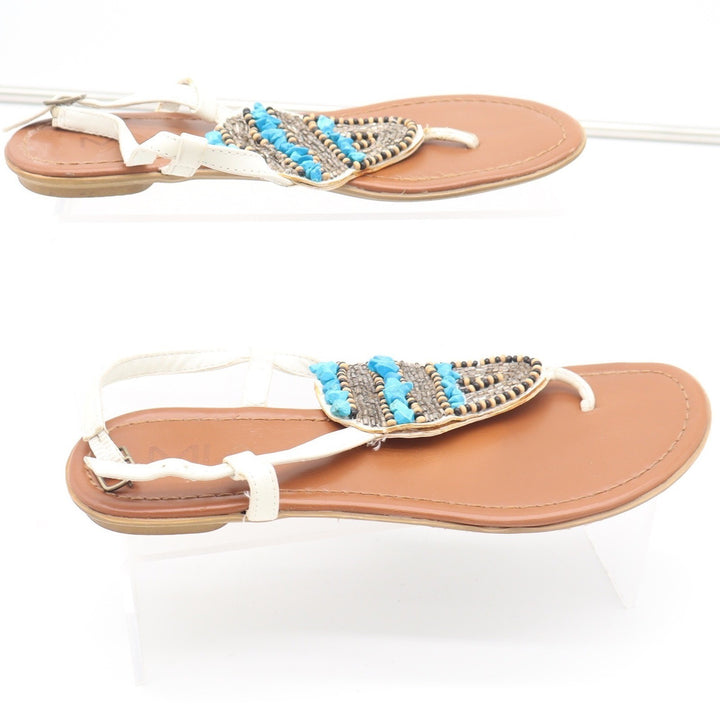 MIA Emma White Beaded Turquoise Boho Thong Slingback Sandals Womens Size 8