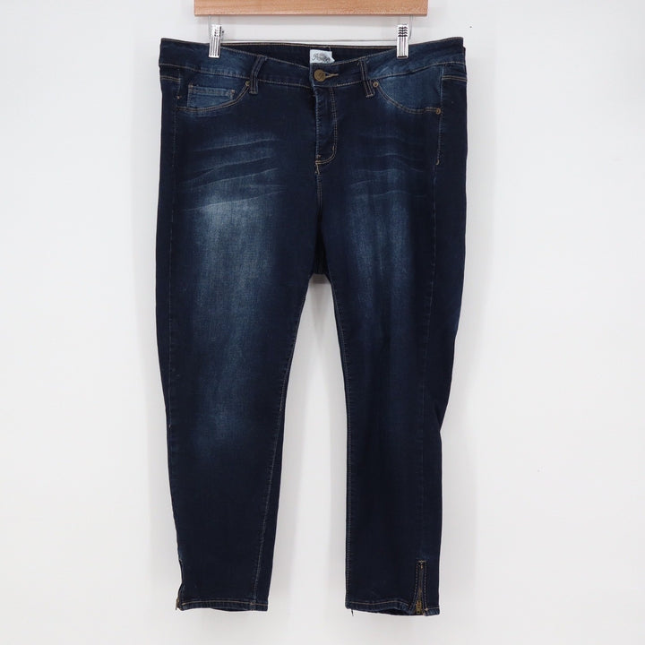Royalty for Me Womens 14W Dark Wash Skinny Ankle Zip Jeans High Rise Denim