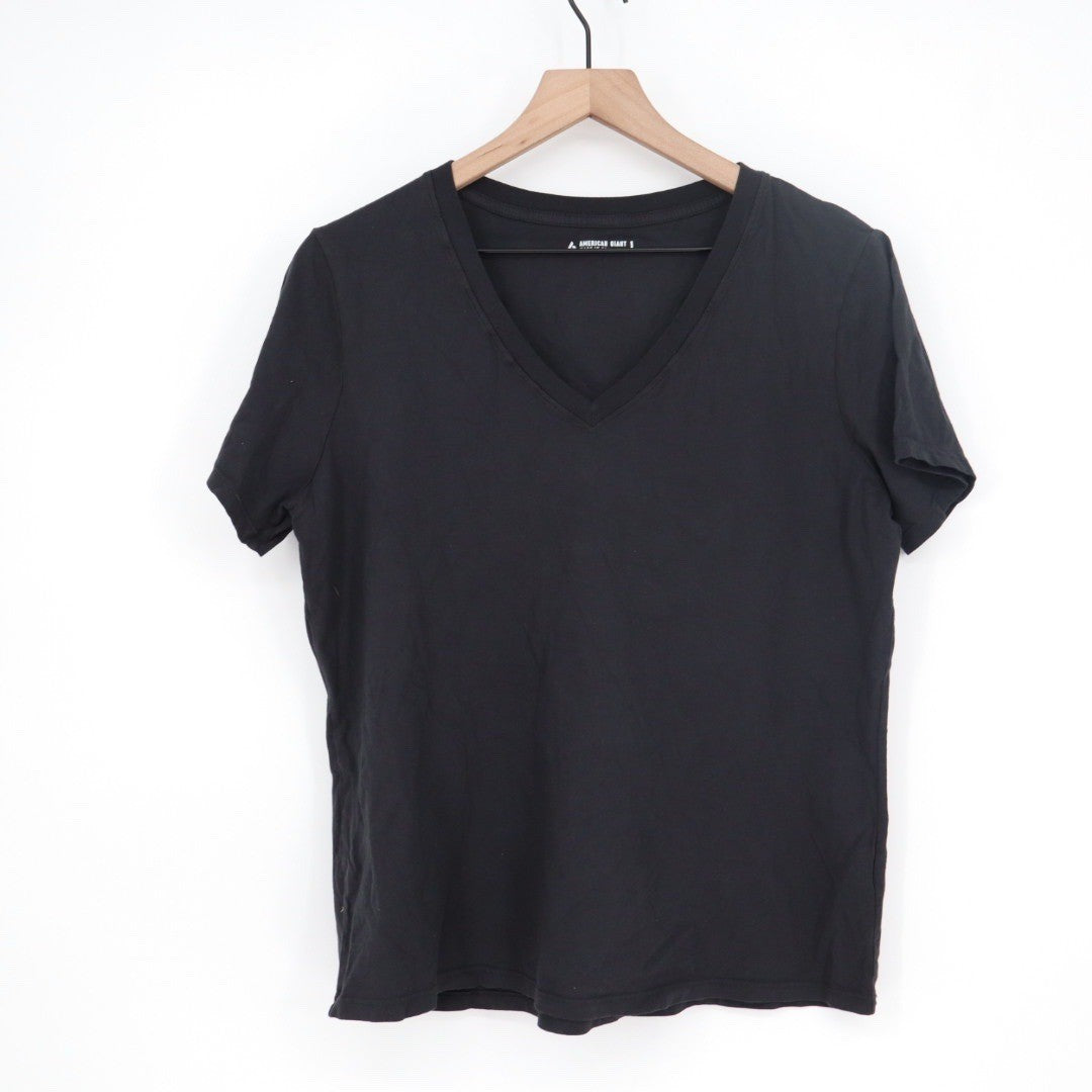 American Giant Black V Neck T Shirt Cotton Made in USA Mens Size Large