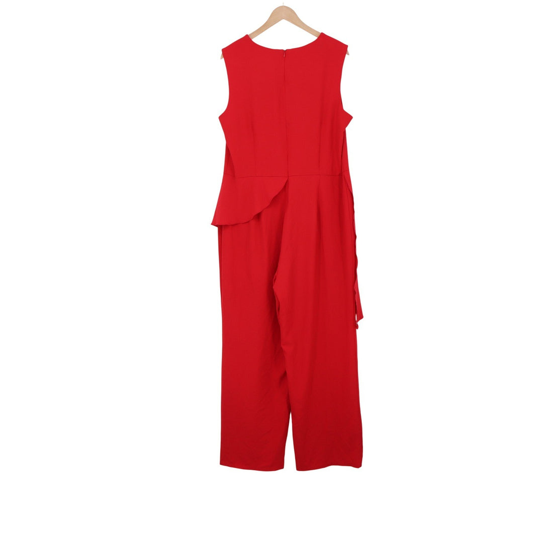 Ashley Stewart Jumpsuit Womens 18/20 Peplum Asymmetrical Red Wide Leg Good