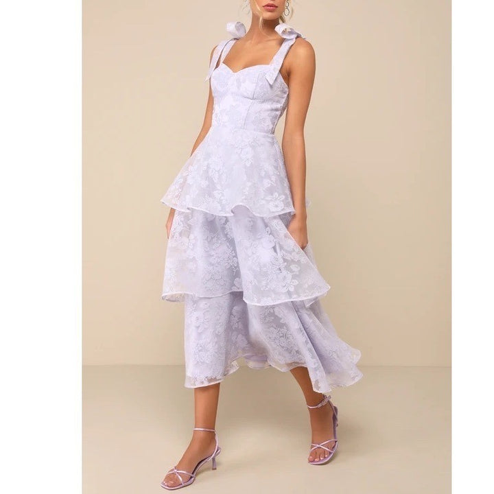 Lulus Glamorous Sweetie Midi Dress Womens XS Lavender Burnout Tie-Strap Bustier