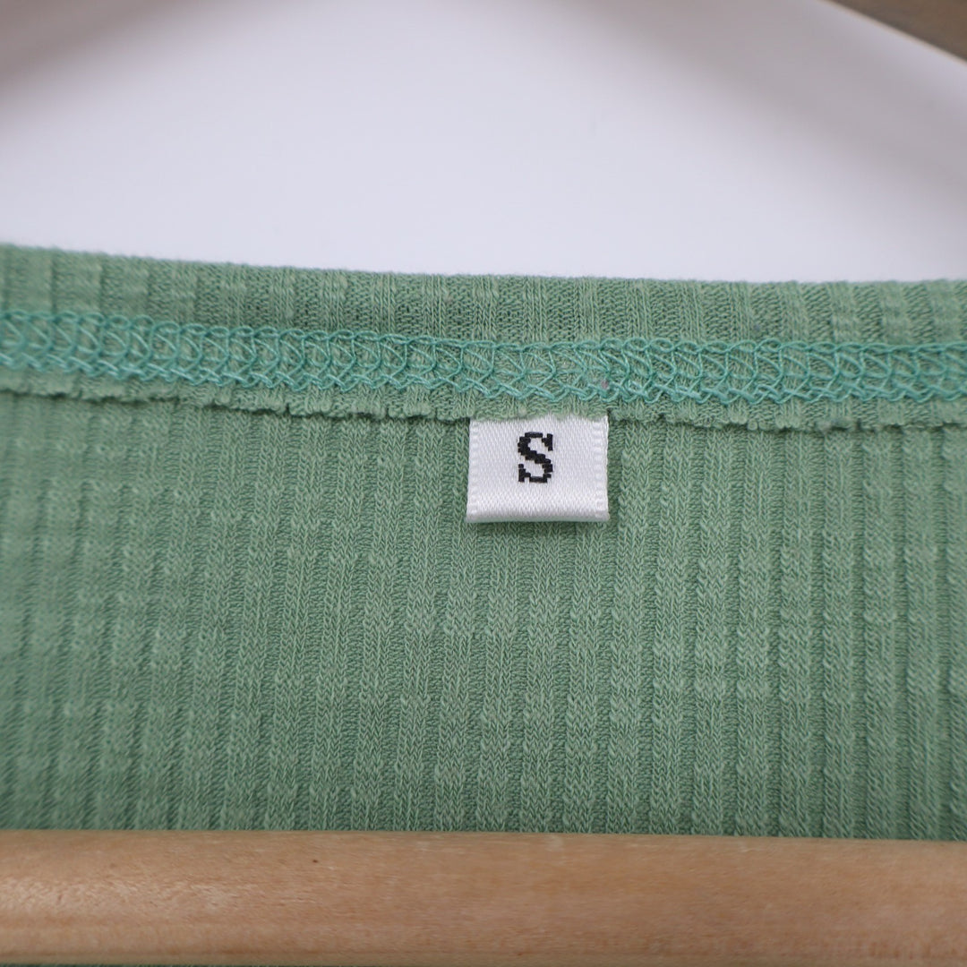 Tank Top Womens Small Sage Green Ribbed Knitted Henley Neck Sleeveless Pullover