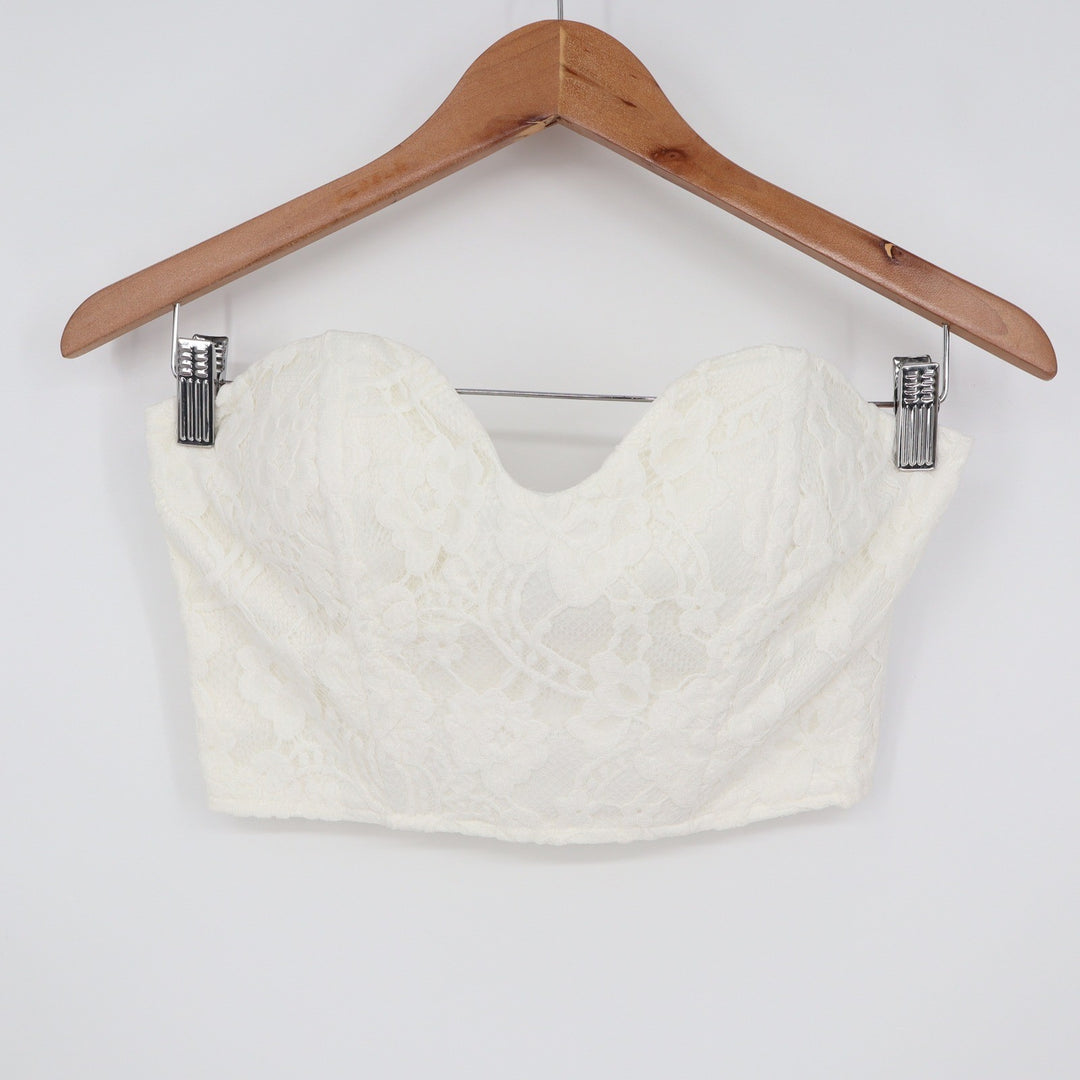 Naked Wardrobe White Lace Bustier Crop Top Sweetheart Small