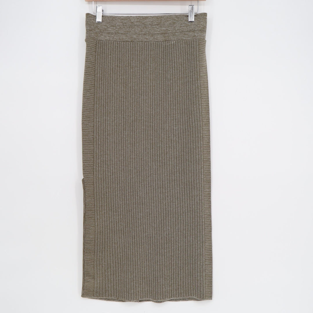 Athleta Straight & Pencil Skirt Womens Medium Brown Nylon Knit Ribbed Side Slit