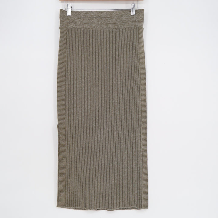 Athleta Straight & Pencil Skirt Womens Medium Brown Nylon Knit Ribbed Side Slit
