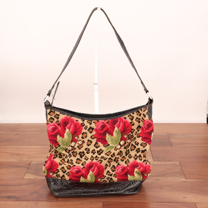 Clever Carriage Company Women Multi Floral Leopard Print Decorative Shoulder Bag