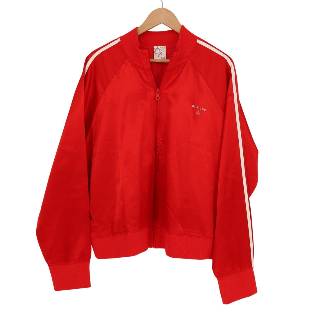 OFFLINE By Aerie Track Jacket Women XL Red Cotton You're A Winner Satin Full Zip
