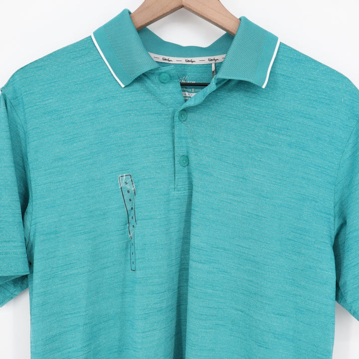 Walter Hagen Mens P11 Birdseye Athletic Fit Polo Shirt Aqua Blue Heather Small