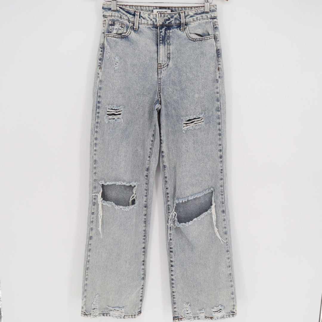 RSQ Womens Distressed Straight Leg Jeans Light Wash Acid Ripped Size 26