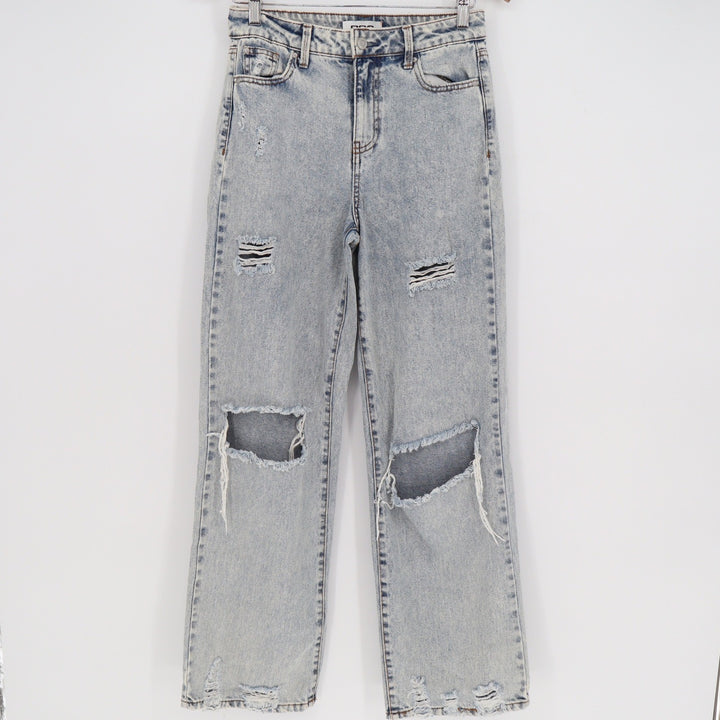 RSQ Womens Distressed Straight Leg Jeans Light Wash Acid Ripped Size 26