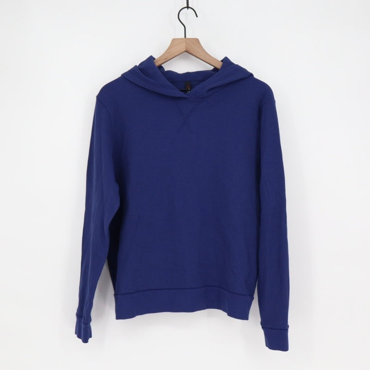 American Giant Thermal Hoodie Womens L Blue Cotton Waffle Knit Stretch Pullover