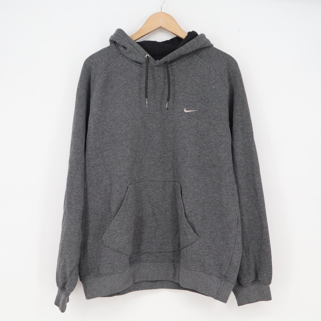 Nike Mens Pullover Hoodie Charcoal Grey Embroidered Swoosh Fleece Large