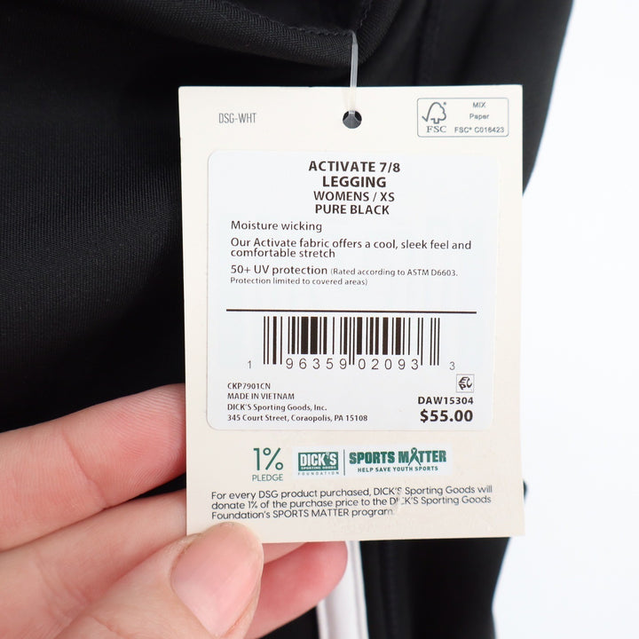 DSG Womens Activate 7/8 Leggings Pure Black White Stripe Pockets XS NEW