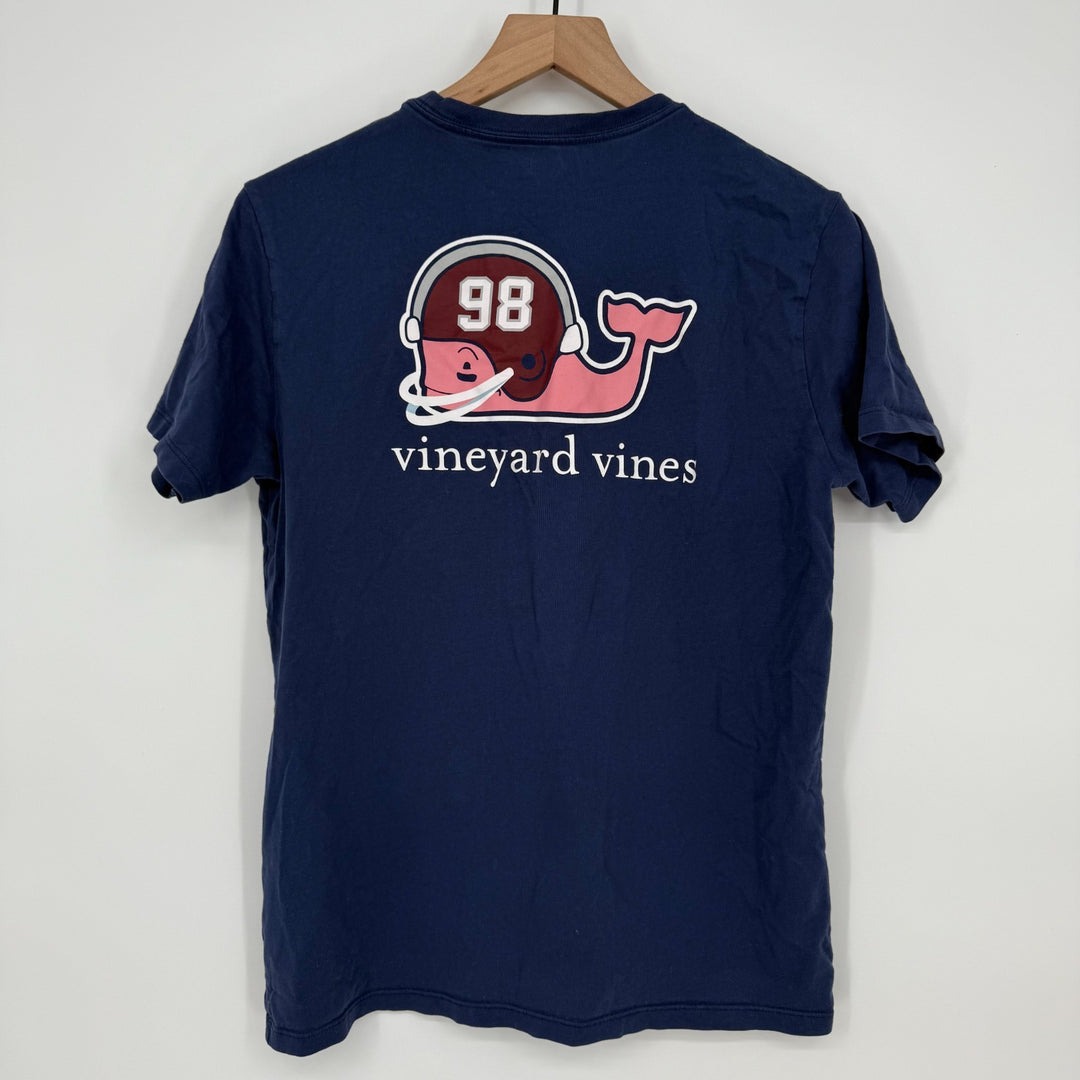 Vineyard Vines T-Shirt Boys XL(18) Blue Cotton Football Helmet Whale Graphic