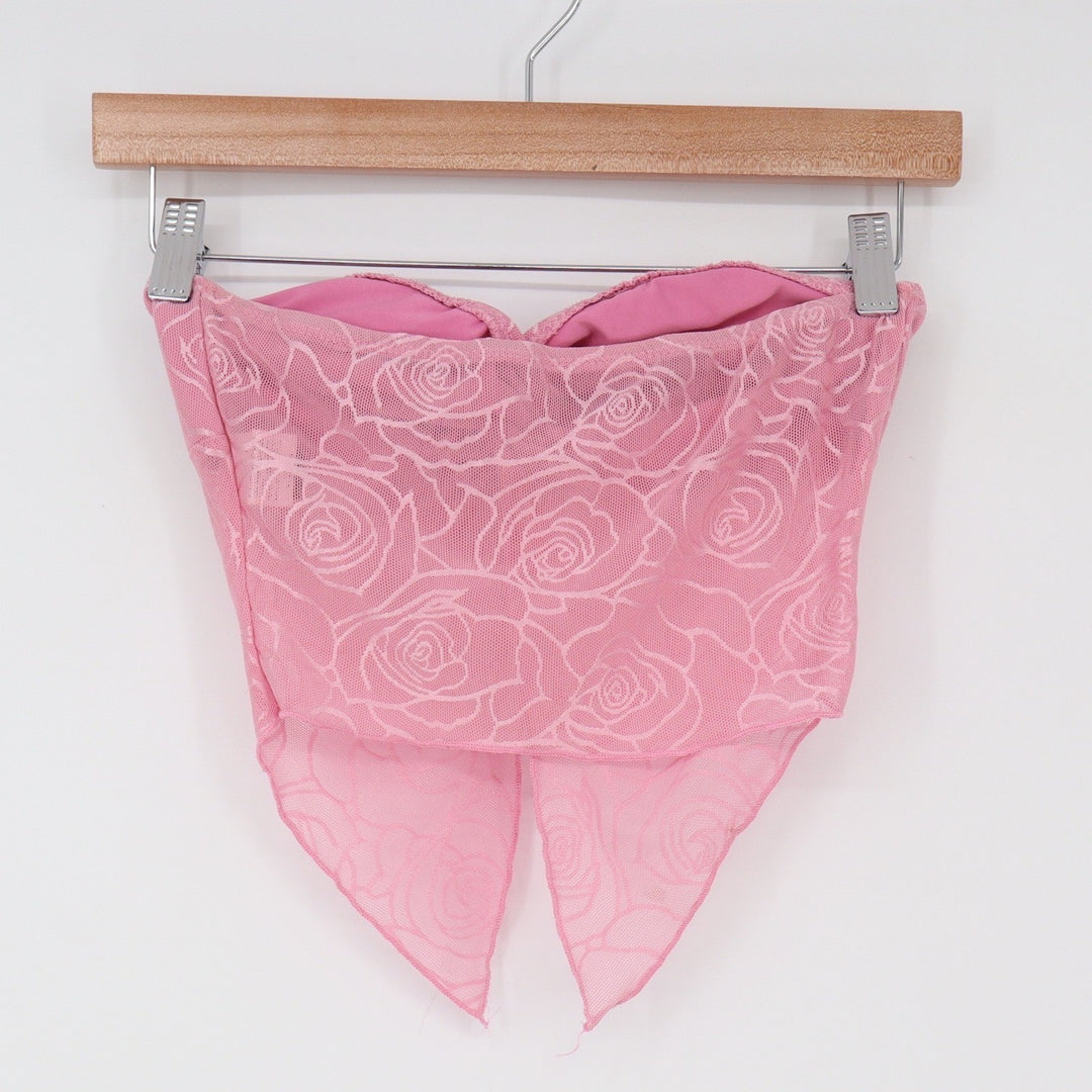 SHEIN Tube Top Womens XS Handkerchief Hem Pink Rose Floral Mesh Twist Excellent