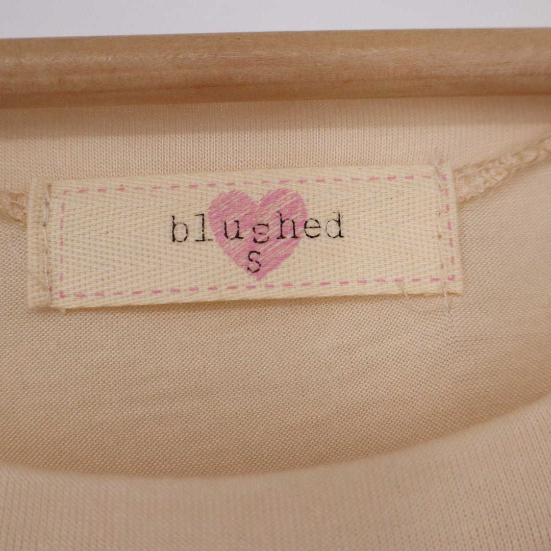 Blushed Womens Follow Your Heart Graphic Long Sleeve Top Cream Lace Trim S