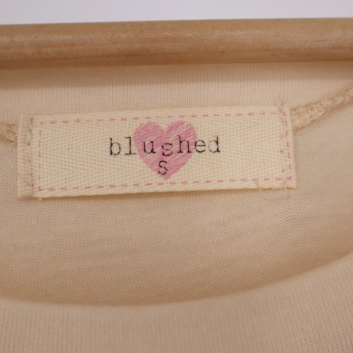 Blushed Womens Follow Your Heart Graphic Long Sleeve Top Cream Lace Trim S