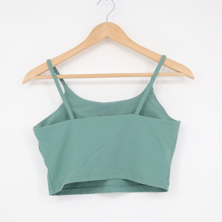 Sleek Teal Crop Tank Top Spaghetti Strap Square Neck Athleisure Size L
