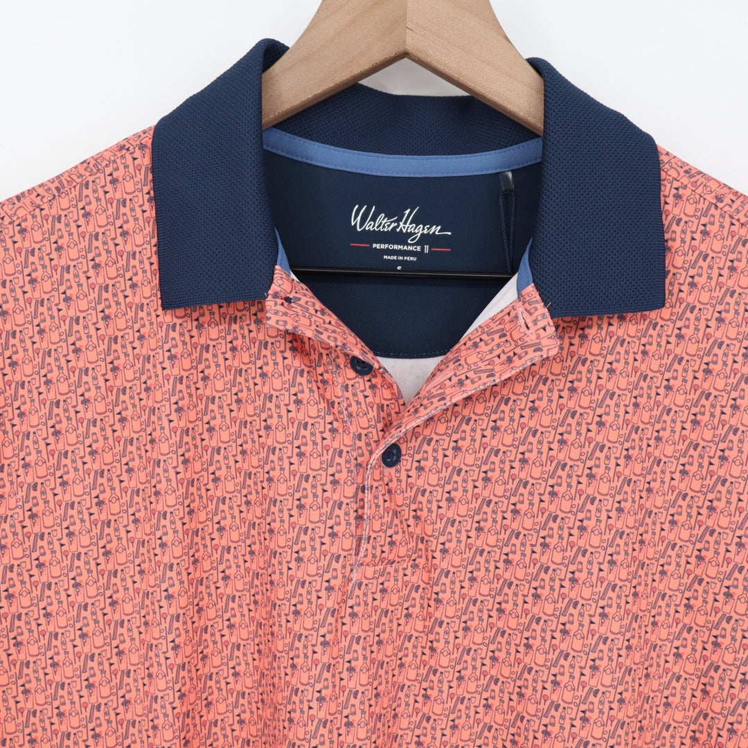 Walter Hagen Mens P11 Bloody Mary Coral Golf Performance Polo Shirt S
