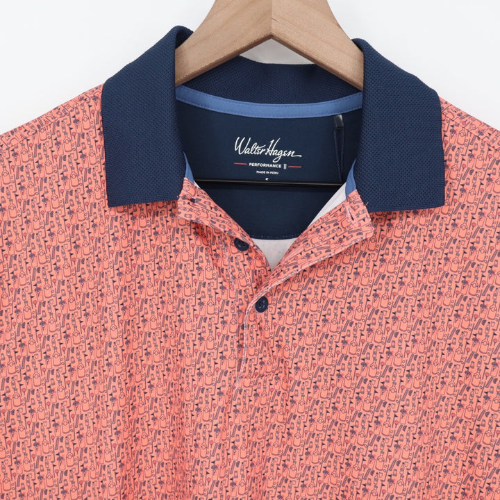 Walter Hagen Mens P11 Bloody Mary Coral Golf Performance Polo Shirt S