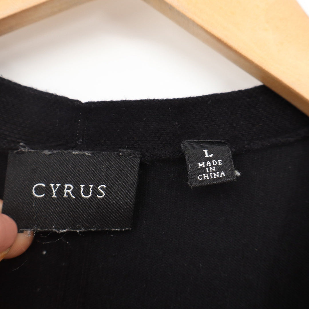 Cyrus Black Open Front Cardigan Sweater Button Cuff Womens Large