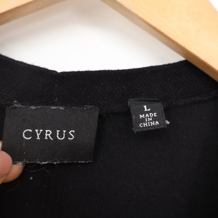 Cyrus Black Open Front Cardigan Sweater Button Cuff Womens Large