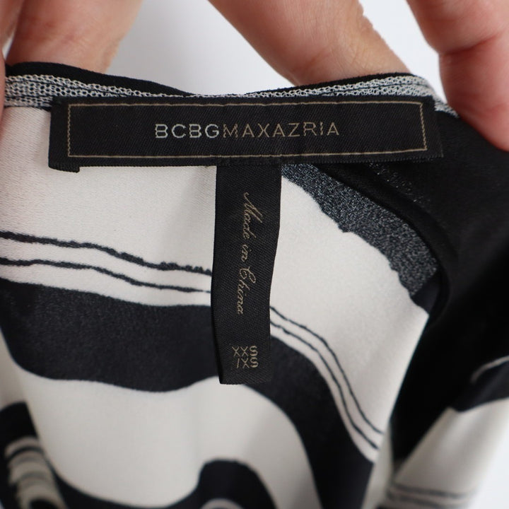 BCBGMAXAZRIA Cordelia Kaftan Top Womens 2XS White Black Striped Cuffed Sleeves