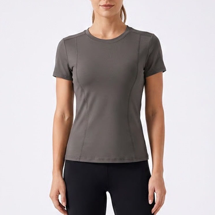 VOO Womens Activewear Short Sleeve Top Taupe Brown Performance Tee Size L